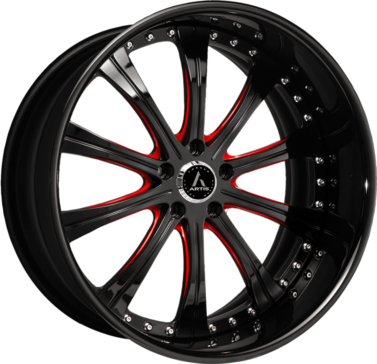 Artis Forged Oak Cliff wheel with Custom Black with Red Accents finish