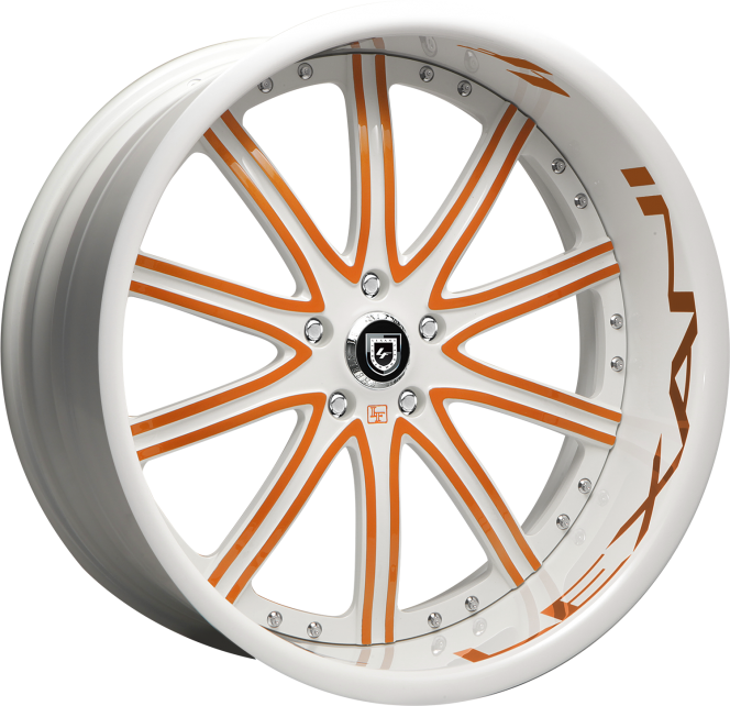 Custom orange and white finish.