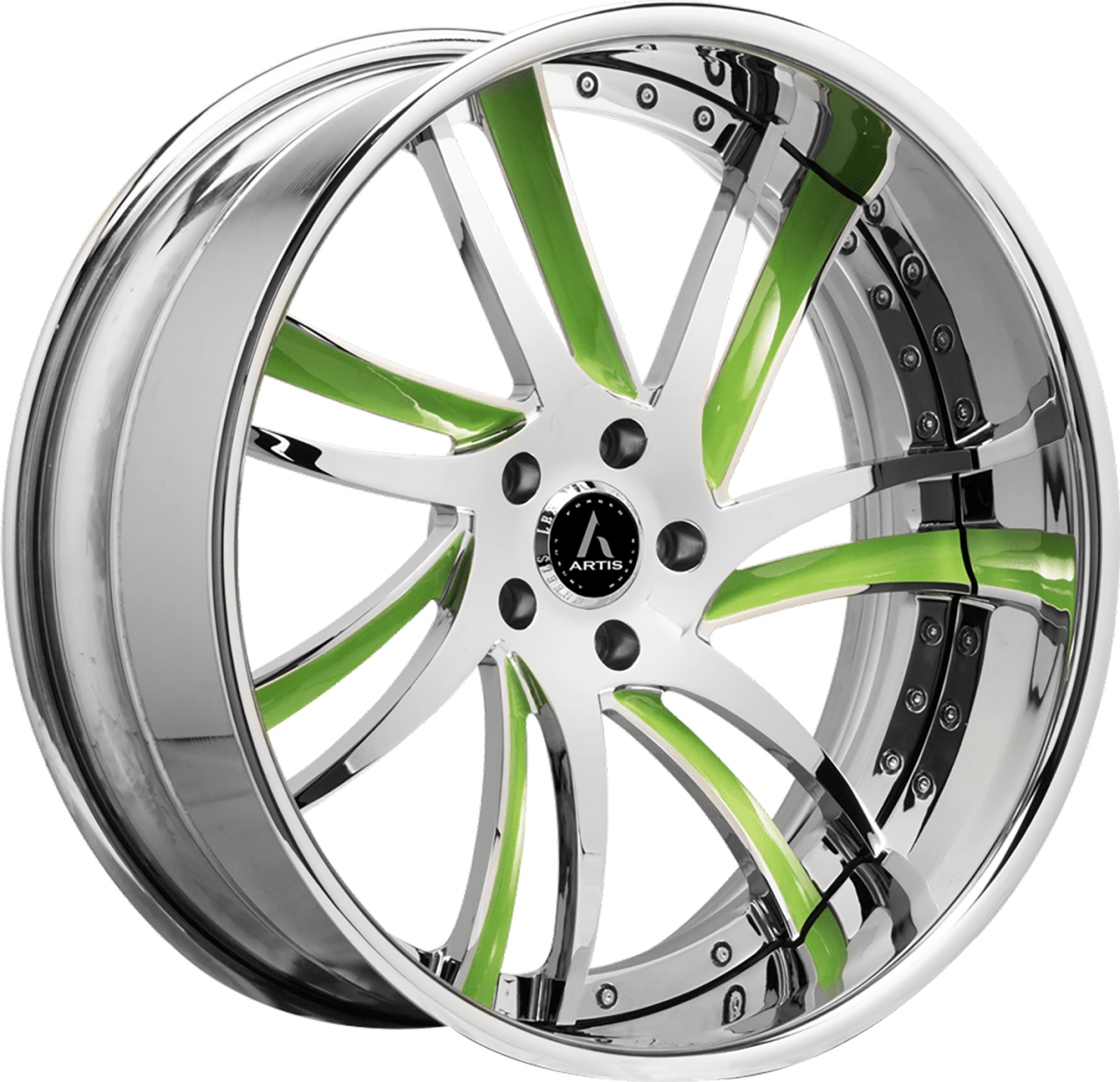 Artis Forged Profile wheel with Custom Chrome with Green Accents finish