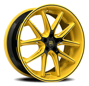 High-quality yellow custom alloy wheel for luxury vehicles.