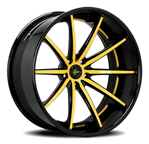 High-performance Lexani forged wheel with black and yellow accents.