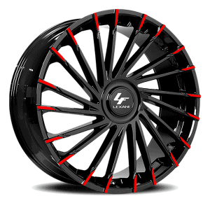High-performance black and red Lexani wheel for luxury vehicles.