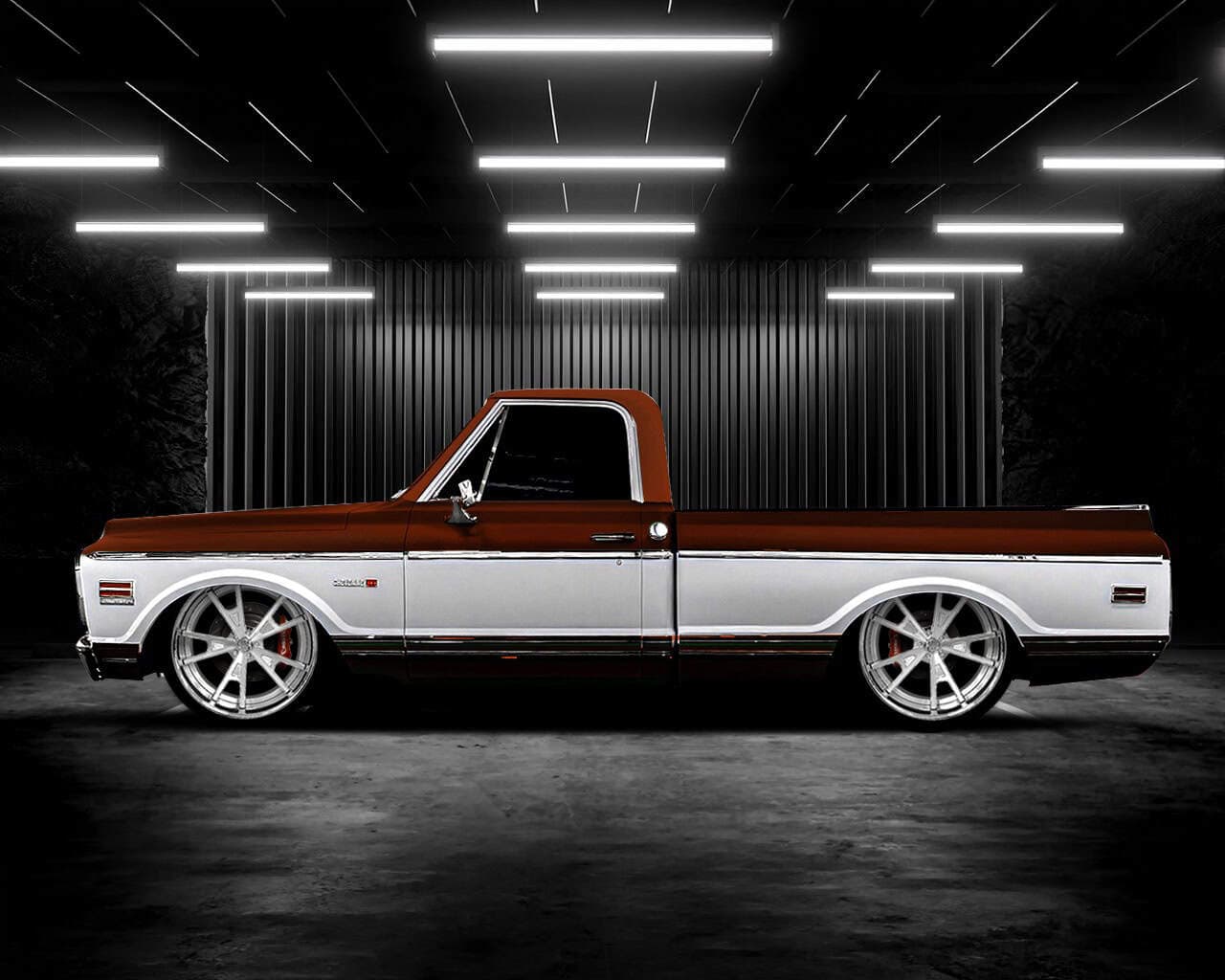 Custom Lexani Valkyrie truck with unique two-tone paint and large wheels.