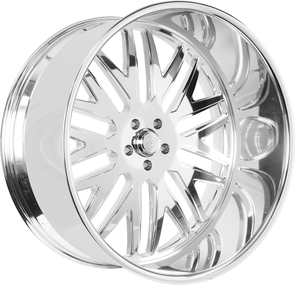 Custom polished Lexani Del-Mar alloy wheel for luxury vehicles.